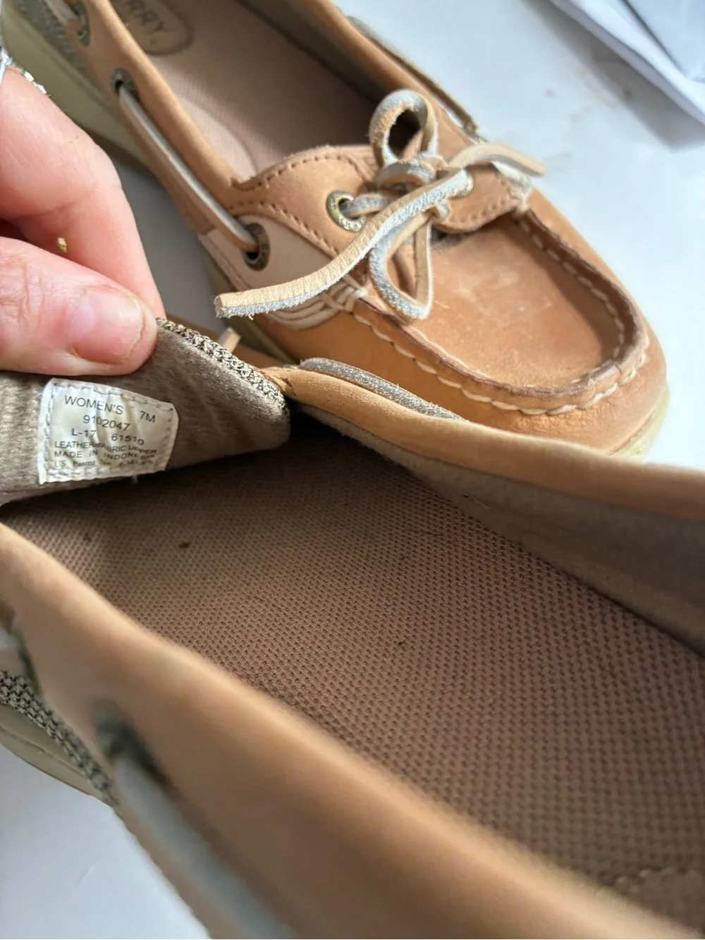 Sperry Tan and Beige Leather-Trim Boat Shoes size 7